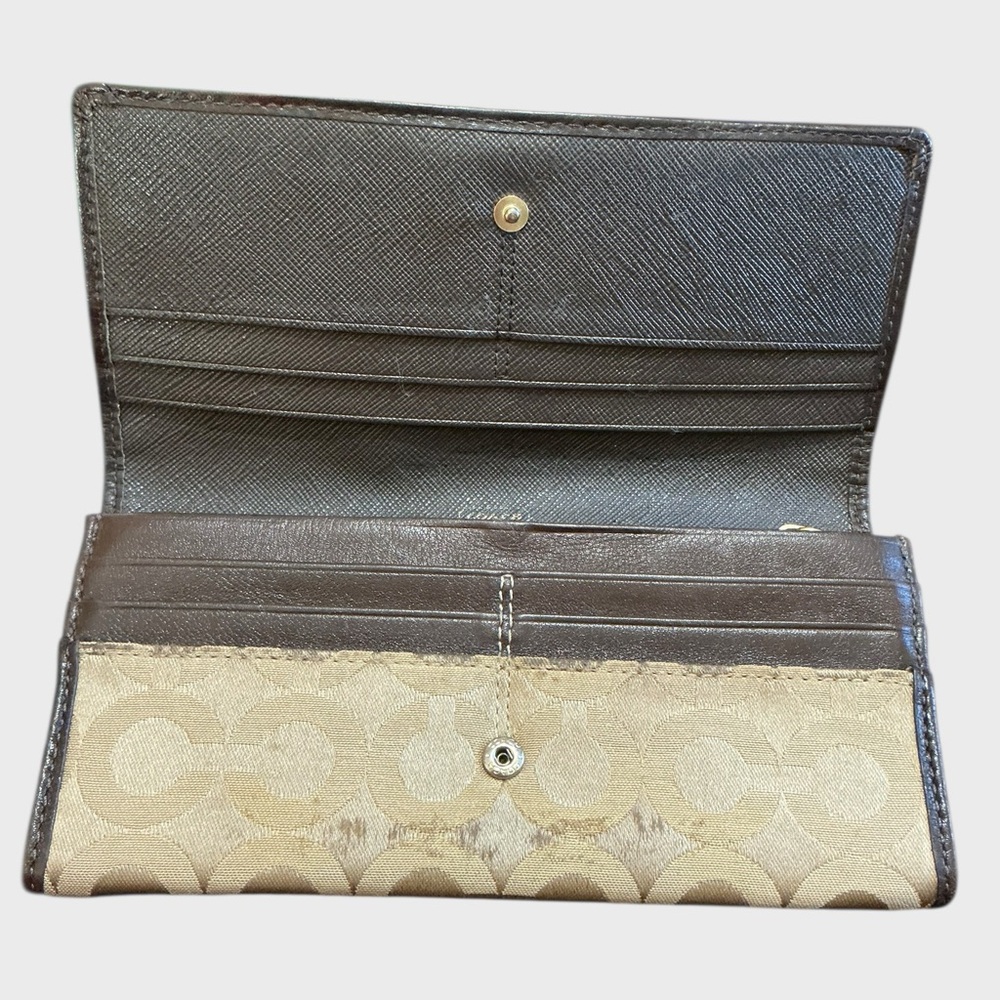 Coach Madison OP Art Signature Sateen Slim Envelope Wallet Brown Beige - Picture 9 of 11